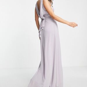 ASOS TFNC Bridesmaid high neck,drape back maxi dress in gray 6‎ NWT IN PKG